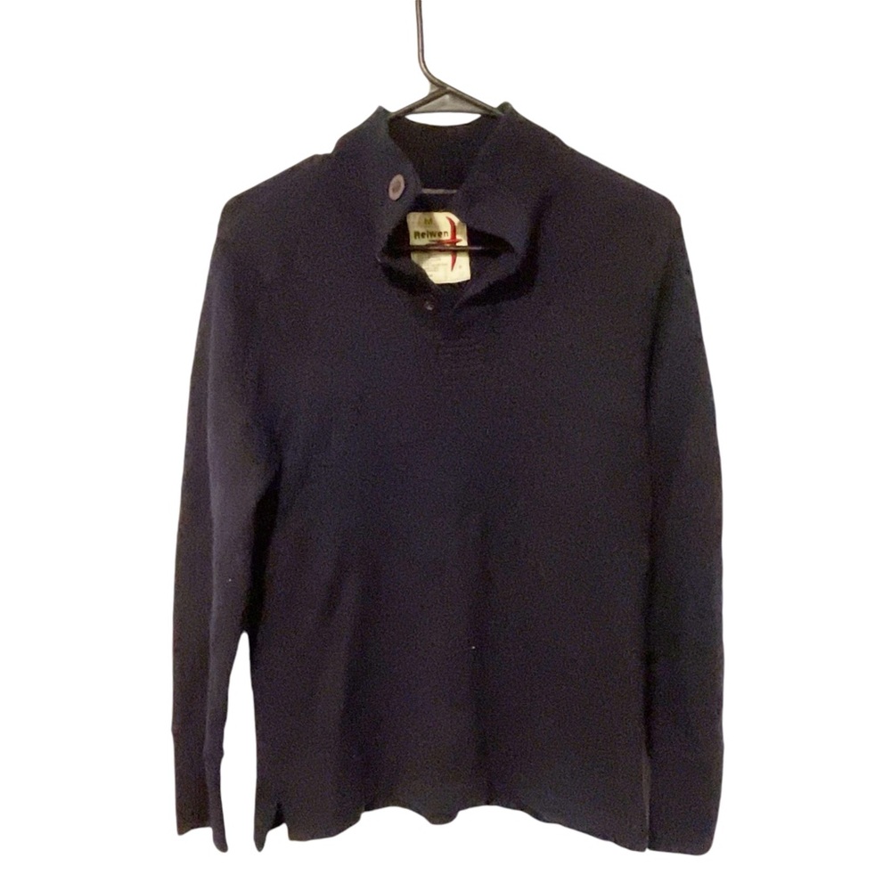 Relwen Men’s Size Medium Wool Navy Blue Collared Sweater FLAWED‎